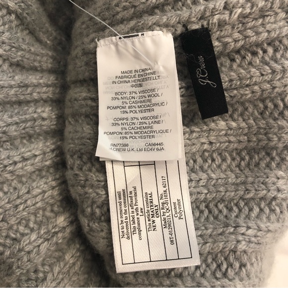NWT J. Crew Grey Wool Blend Cable Beanie with Pom-Pom - Picture 3 of 4